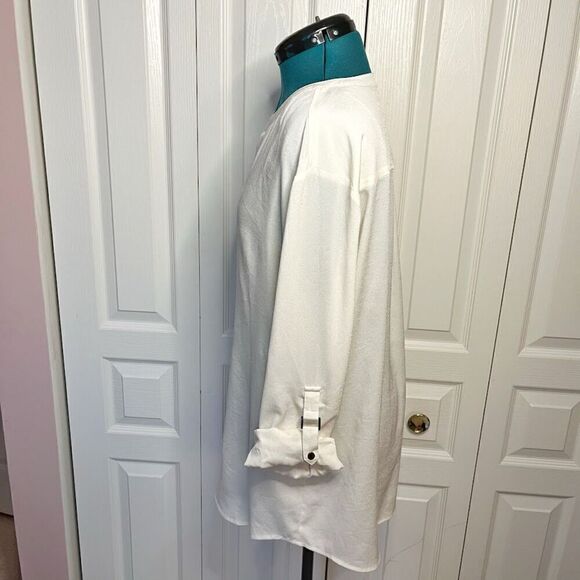Adrianna Papell XL Cream Split V Neck Button Long Sleeve Unlined Career Blouse - Picture 3 of 15
